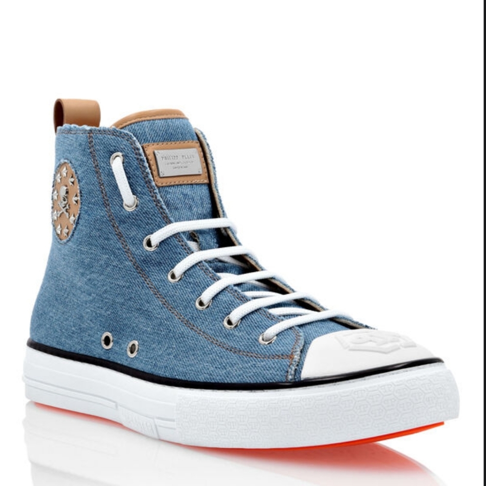 PHILIPP PLEIN DENIM HI-TOP SNEAKERS MEGASTAR+ ORIGINAL BOX And DUST BAG